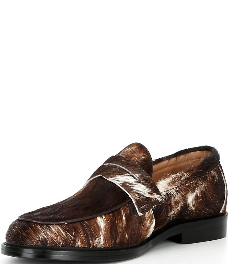 Marc Nolan Men's Calum Cow Print Fur Penny Loafers