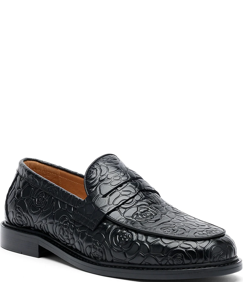 Marc Nolan Men's Calum Floral Embossed Leather Penny Loafers