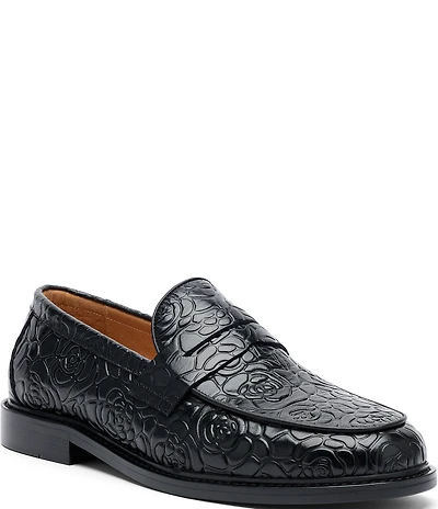 Marc Nolan Men's Calum Floral Embossed Leather Penny Loafers