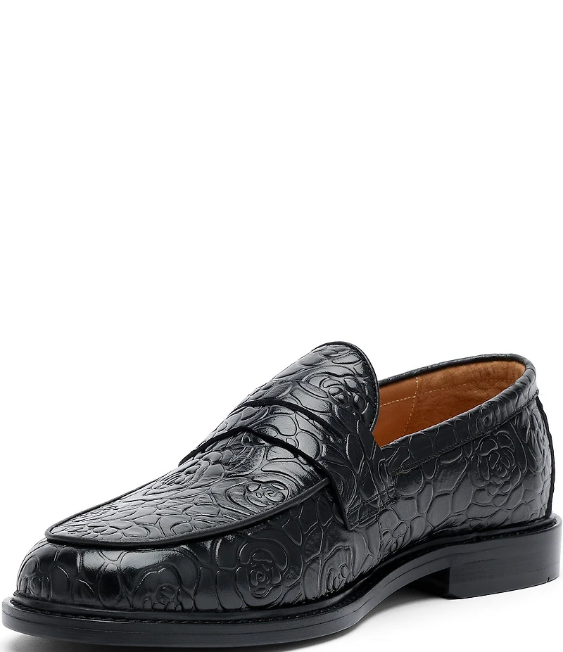 Marc Nolan Men's Calum Floral Embossed Leather Penny Loafers