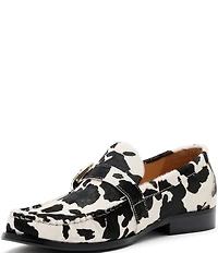 Marc Nolan Men's Cato Cow Print Buckle Hardware Loafers