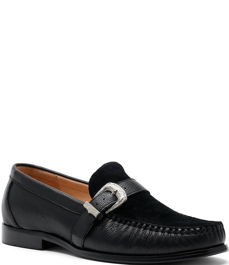 Marc Nolan Men's Cato Pebble Leather and Suede Buckle Hardware Loafers