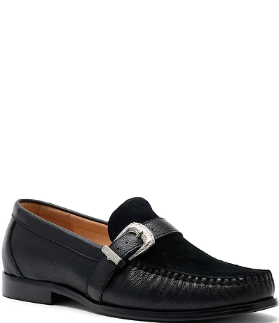Marc Nolan Men's Cato Pebble Leather and Suede Buckle Hardware Loafers