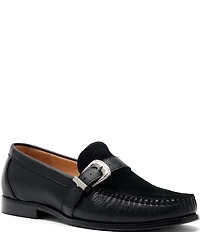 Marc Nolan Men's Cato Pebble Leather and Suede Buckle Hardware Loafers