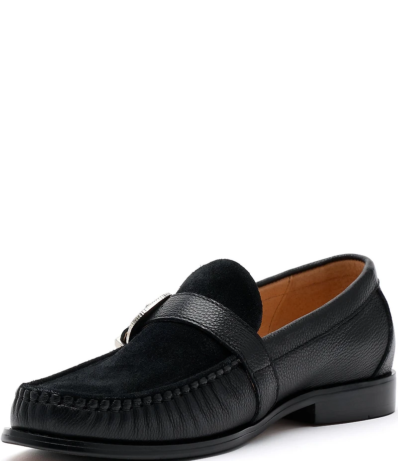 Marc Nolan Men's Cato Pebble Leather and Suede Buckle Hardware Loafers