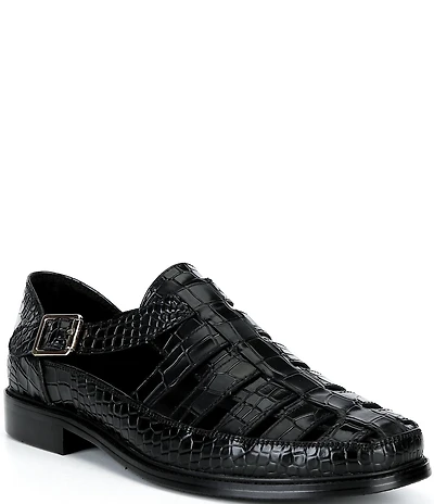 Marc Nolan Men's Croc Embossed Leather Mariner Fisherman Sandal