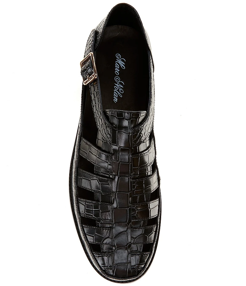 Marc Nolan Men's Croc Embossed Leather Mariner Fisherman Sandal