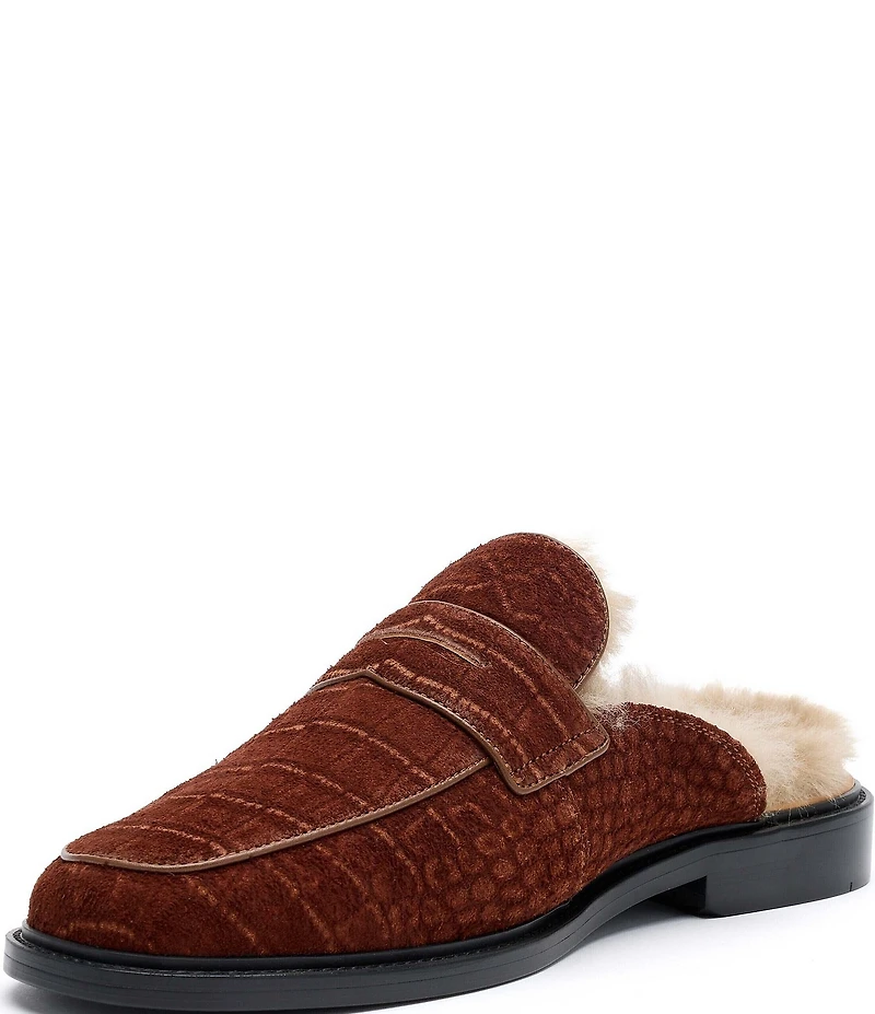 Marc Nolan Men's Del Mar Croco Embossed Suede Penny Loafer Mules