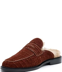 Marc Nolan Men's Del Mar Croco Embossed Suede Penny Loafer Mules