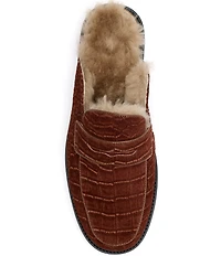 Marc Nolan Men's Del Mar Croco Embossed Suede Penny Loafer Mules