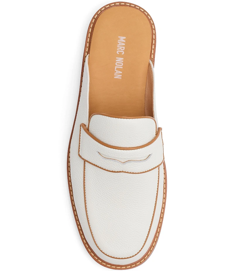 Marc Nolan Men's Del Mar Pebble Leather Contrast Trim Penny Loafer Mules