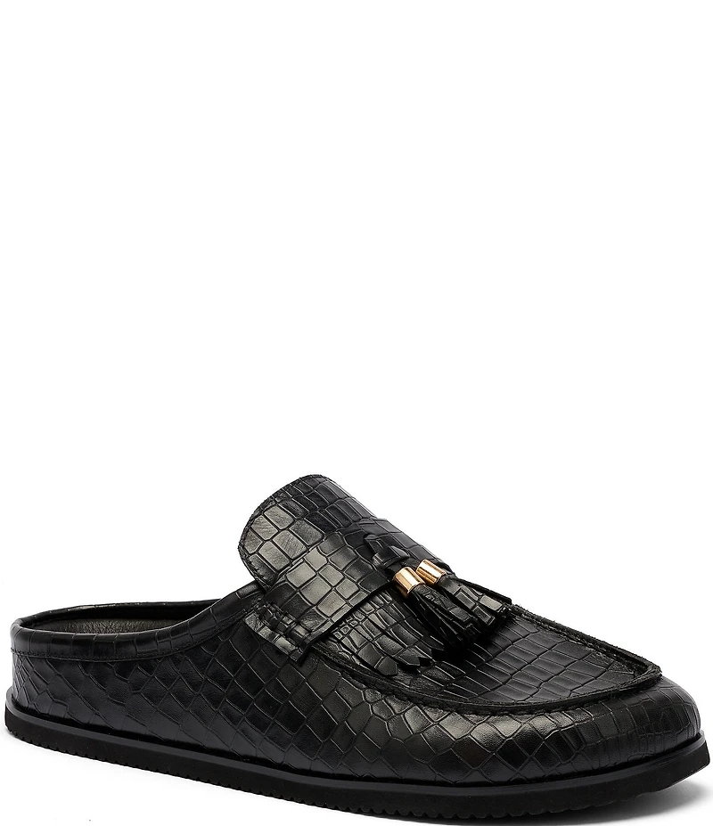 Marc Nolan Men's Hampton Croco Embossed Leather Tassel Mules