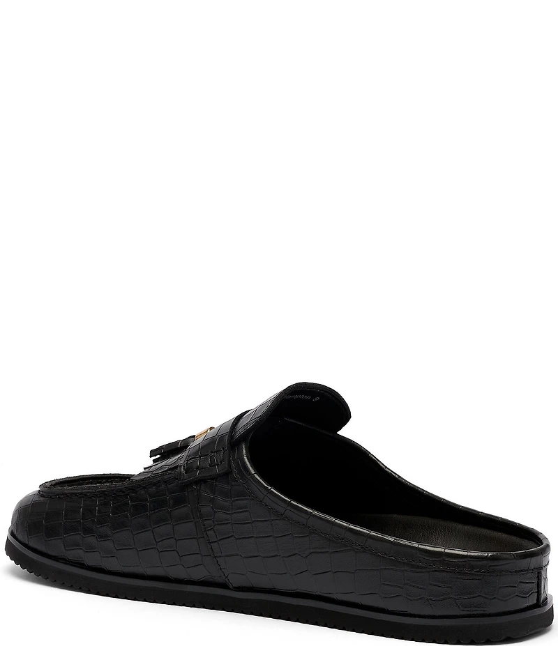Marc Nolan Men's Hampton Croco Embossed Leather Tassel Mules