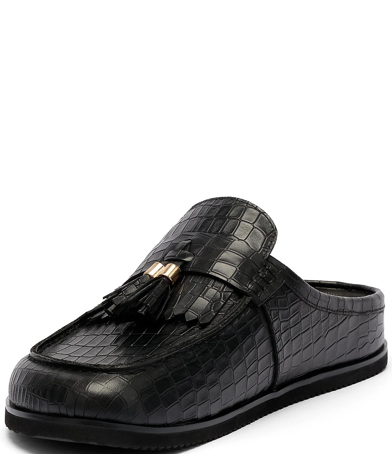 Marc Nolan Men's Hampton Croco Embossed Leather Tassel Mules