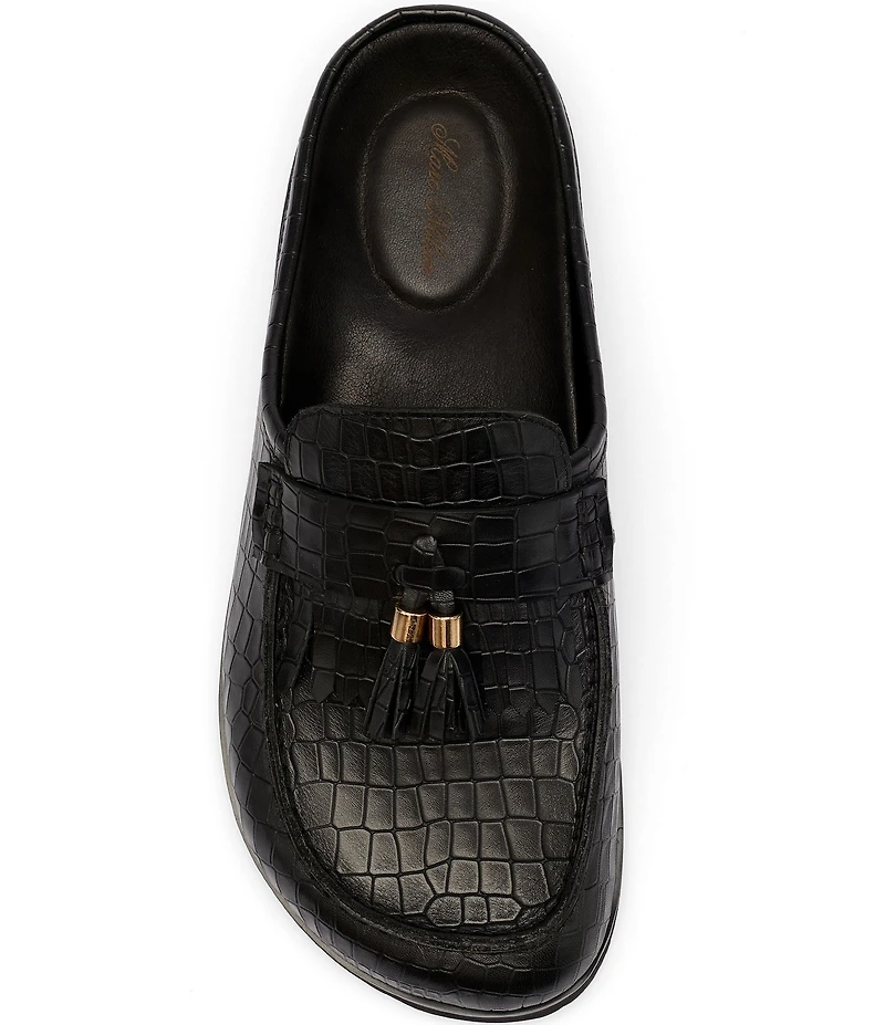 Marc Nolan Men's Hampton Croco Embossed Leather Tassel Mules