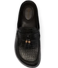 Marc Nolan Men's Hampton Croco Embossed Leather Tassel Mules