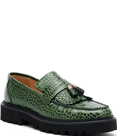 Marc Nolan Men's Journey Croco Embossed Leather Lug Kiltie Tassel Loafers
