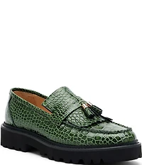 Marc Nolan Men's Journey Croco Embossed Leather Lug Kiltie Tassel Loafers
