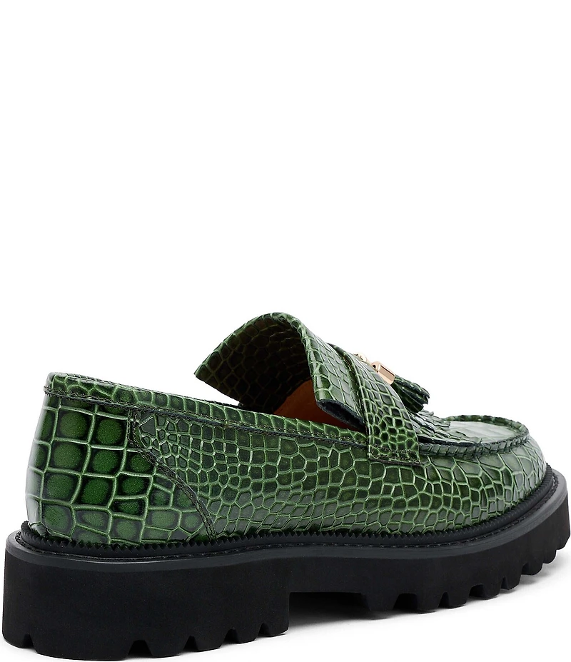 Marc Nolan Men's Journey Croco Embossed Leather Lug Tassel Loafers