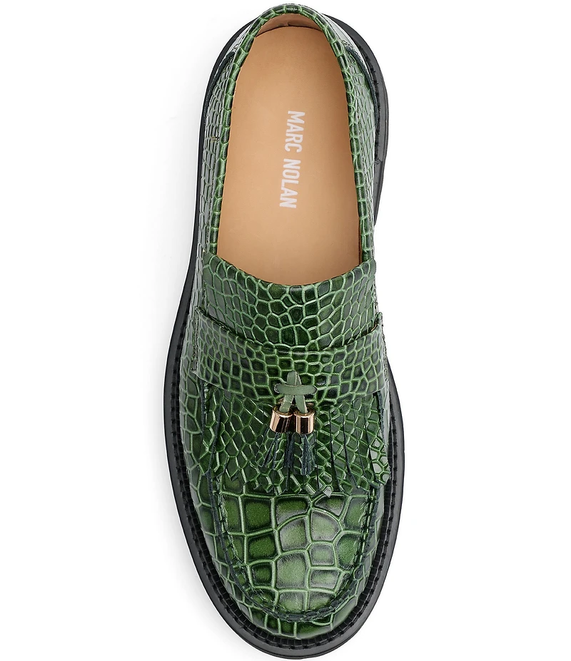 Marc Nolan Men's Journey Croco Embossed Leather Lug Tassel Loafers