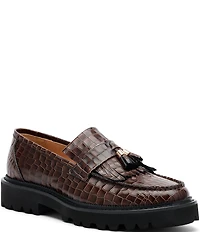 Marc Nolan Men's Journey Croco Embossed Leather Lug Tassel Loafers