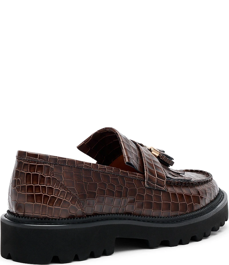 Marc Nolan Men's Journey Croco Embossed Leather Lug Tassel Loafers