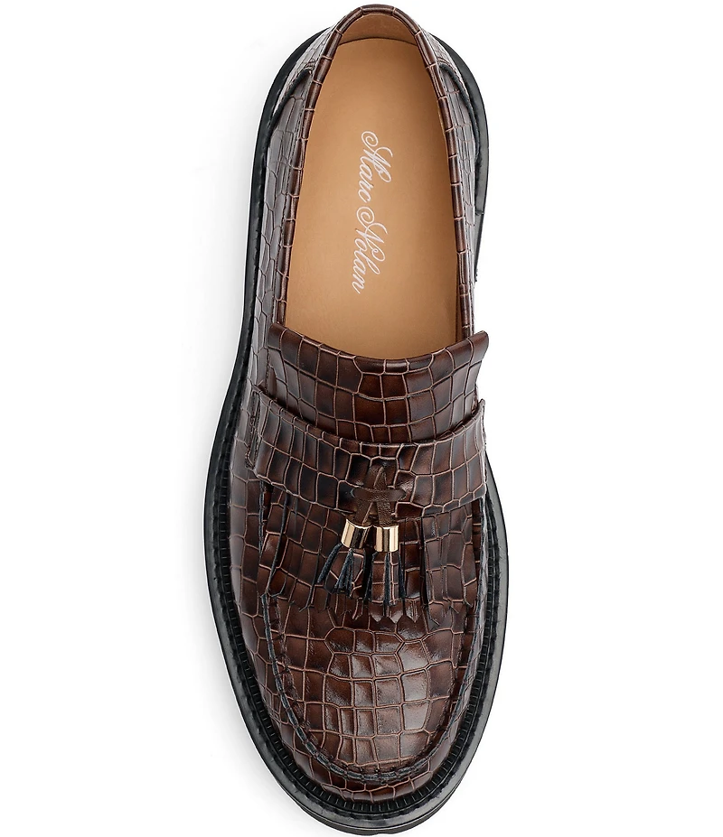 Marc Nolan Men's Journey Croco Embossed Leather Lug Tassel Loafers