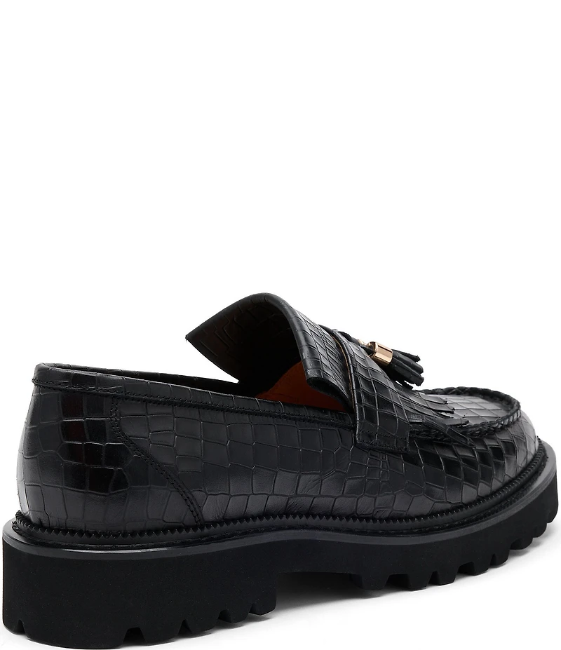 Marc Nolan Men's Journey Croco Embossed Leather Lug Tassel Loafers