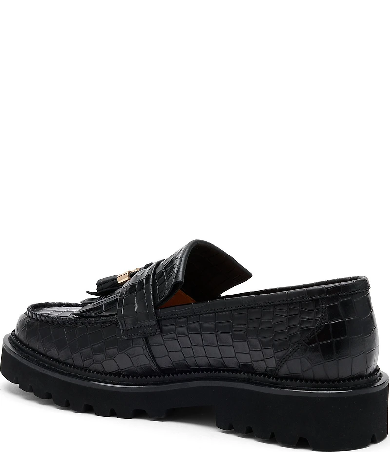 Marc Nolan Men's Journey Croco Embossed Leather Lug Tassel Loafers