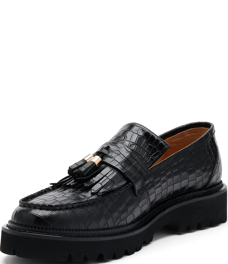 Marc Nolan Men's Journey Croco Embossed Leather Lug Tassel Loafers