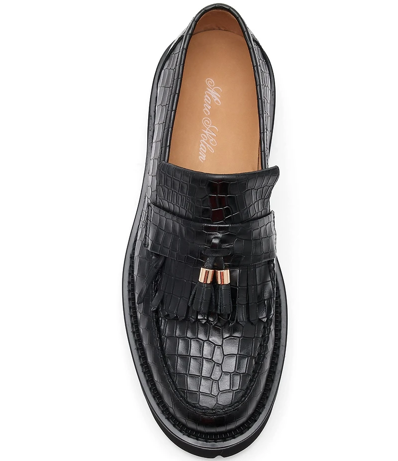Marc Nolan Men's Journey Croco Embossed Leather Lug Tassel Loafers