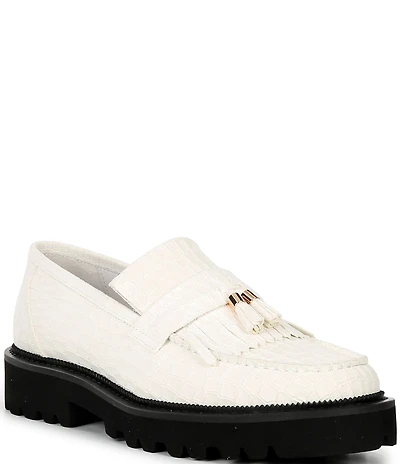 Marc Nolan Men's Journey Croco Embossed Sheepskin Lug Tassel Loafers