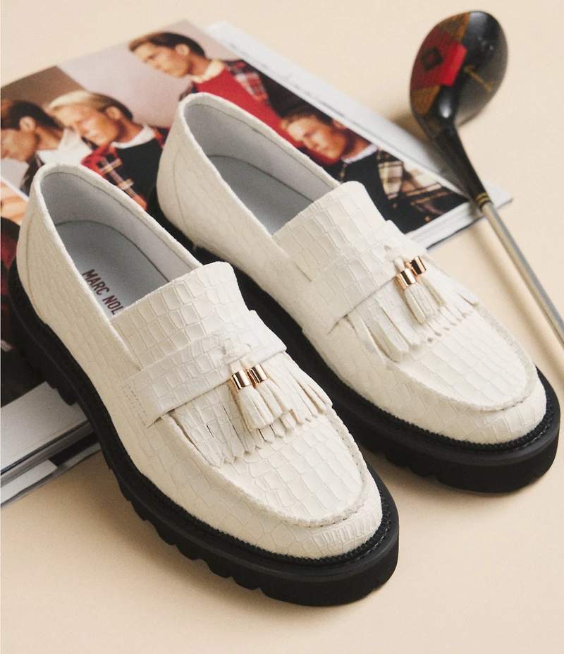 Marc Nolan Men's Journey Croco Embossed Sheepskin Lug Tassel Loafers