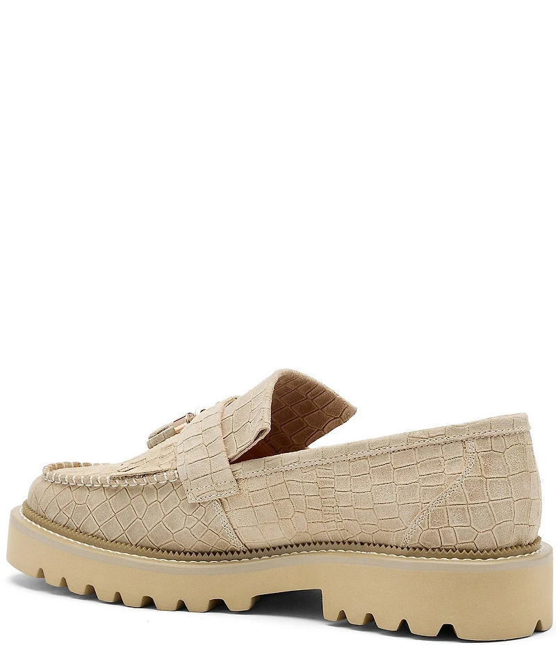 Marc Nolan Men's Journey Croco Embossed Sheepskin Lug Kiltie Tassel Loafers