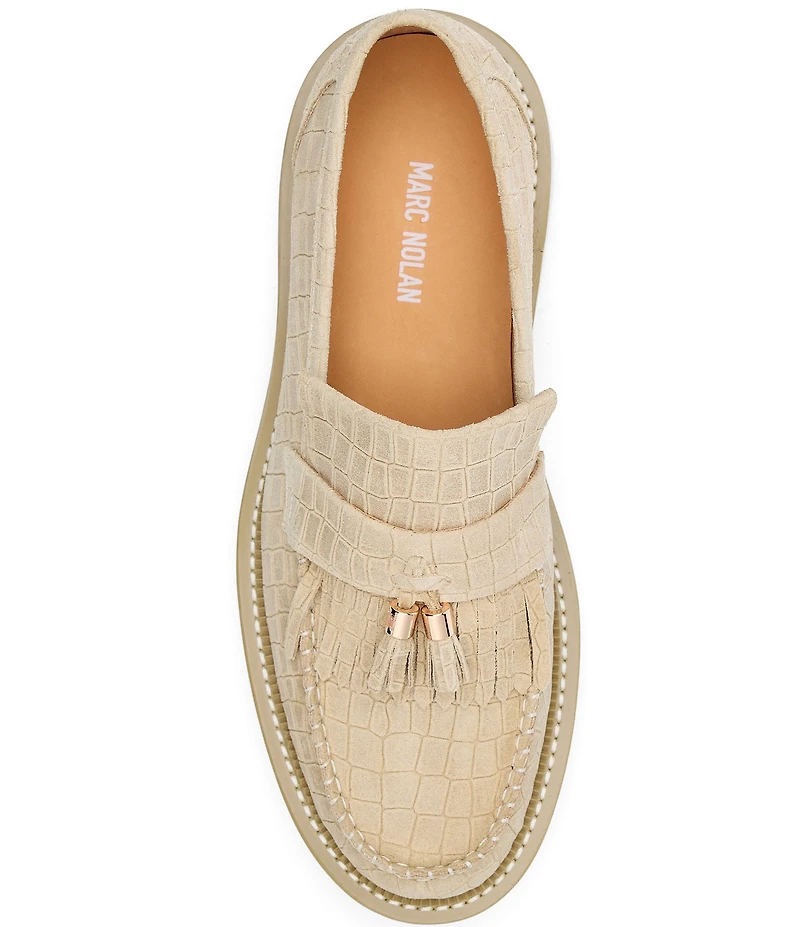Marc Nolan Men's Journey Croco Embossed Sheepskin Lug Kiltie Tassel Loafers