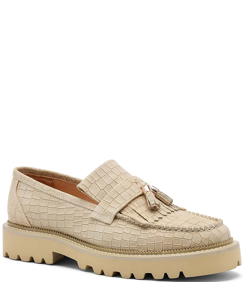 Marc Nolan Men's Journey Croco Embossed Suede Lug Tassel Loafers