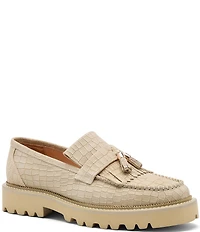 Marc Nolan Men's Journey Croco Embossed Suede Lug Tassel Loafers