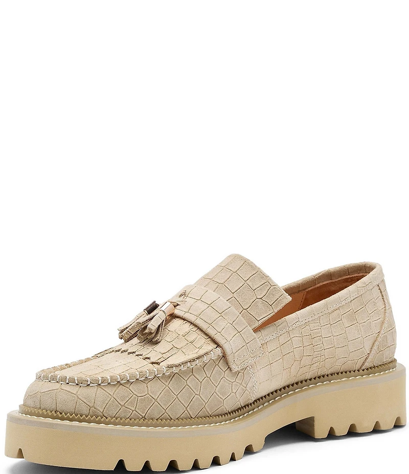 Marc Nolan Men's Journey Croco Embossed Suede Lug Tassel Loafers