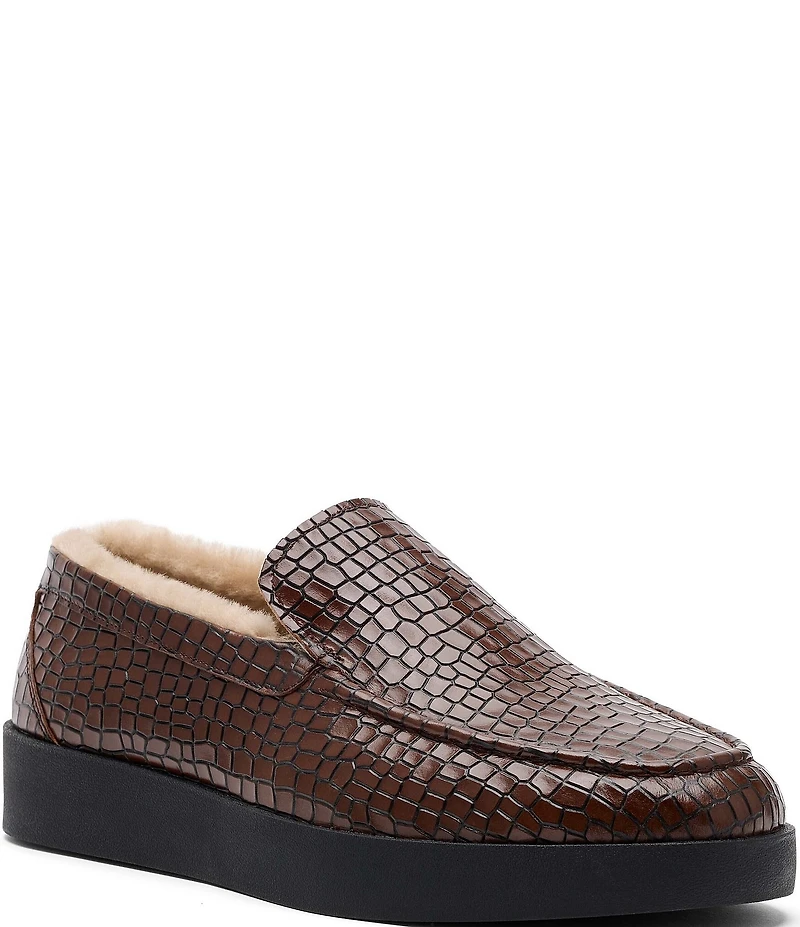 Marc Nolan Men's Remy Croco Embossed Leather and Shearling Loafers