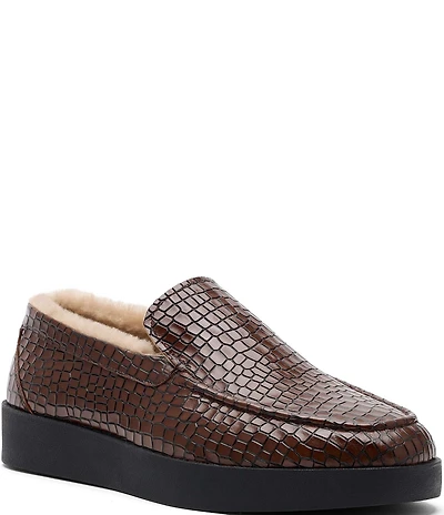 Marc Nolan Men's Remy Croco Embossed Leather and Shearling Loafers