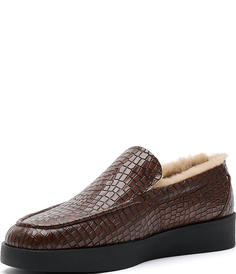 Marc Nolan Men's Remy Croco Embossed Leather and Shearling Loafers