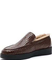 Marc Nolan Men's Remy Croco Embossed Leather and Shearling Loafers