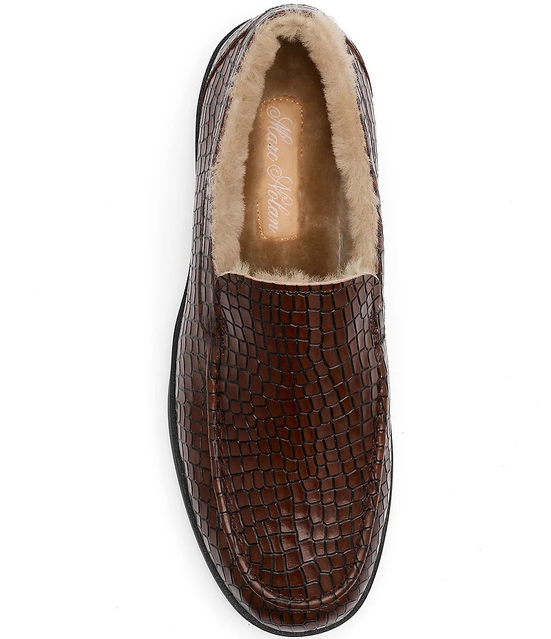 Marc Nolan Men's Remy Croco Embossed Leather and Shearling Loafers