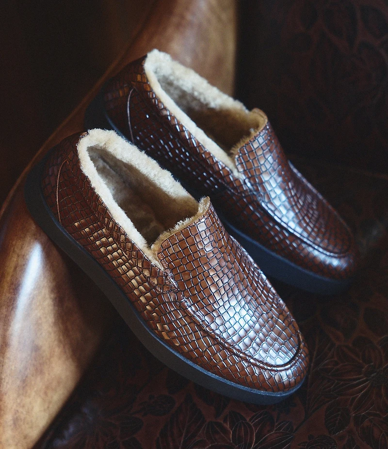 Marc Nolan Men's Remy Croco Embossed Leather and Shearling Loafers