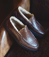 Marc Nolan Men's Remy Croco Embossed Leather and Shearling Loafers