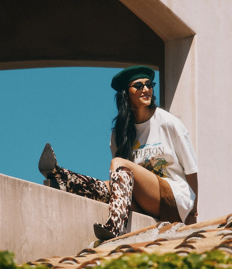 Marc Nolan Women's Belle Cow Print Hair Calf Knee High Boots