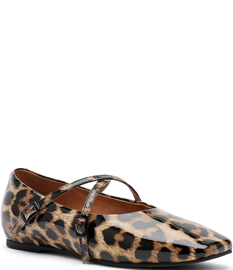 Marc Nolan Women's Billie Leopard Print Patent Leather Mary Jane Cross Strap Flats