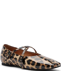 Marc Nolan Women's Billie Leopard Print Patent Leather Mary Jane Cross Strap Flats