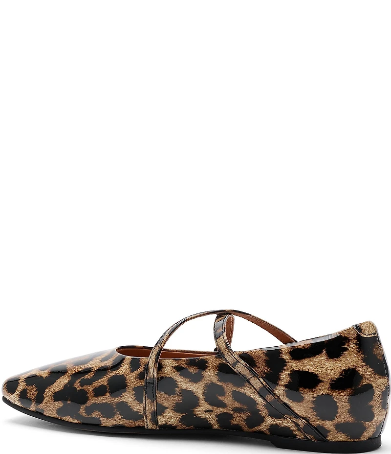 Marc Nolan Women's Billie Leopard Print Patent Leather Mary Jane Cross Strap Flats