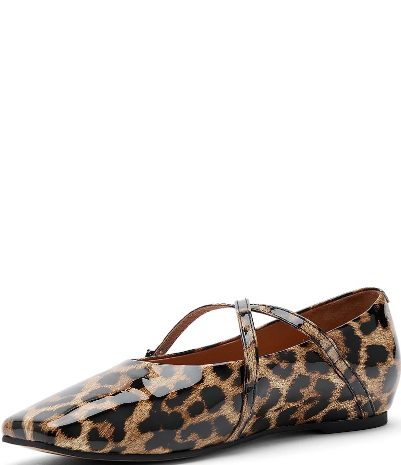 Marc Nolan Women's Billie Leopard Print Patent Leather Mary Jane Cross Strap Flats